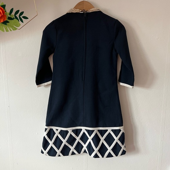 VTG Minuetto xs navy trellis hem mini dress preppy round neck piping church - Picture 9 of 10